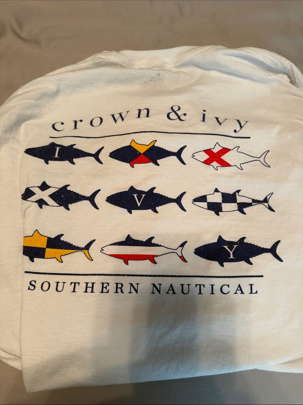 crown & ivy White Long Sleeve Tee with Navy Fish Logo - Picture 3 of 4